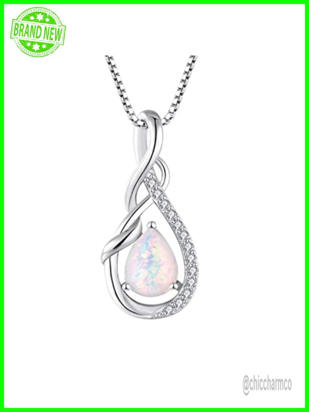 925 Sterling Silver Infinity Teardrop Pendant Necklace with Created Opal
